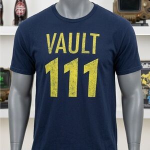 Fallout 4 Vault 111 T-Shirt 2XL Navy Blue Official Bethesda Gaming Graphic Tee